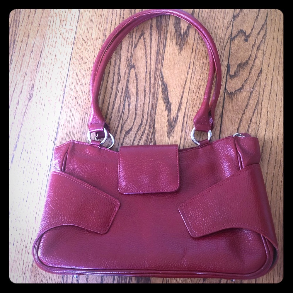 Ruby Red Leather Shoulder Purse - image 1
